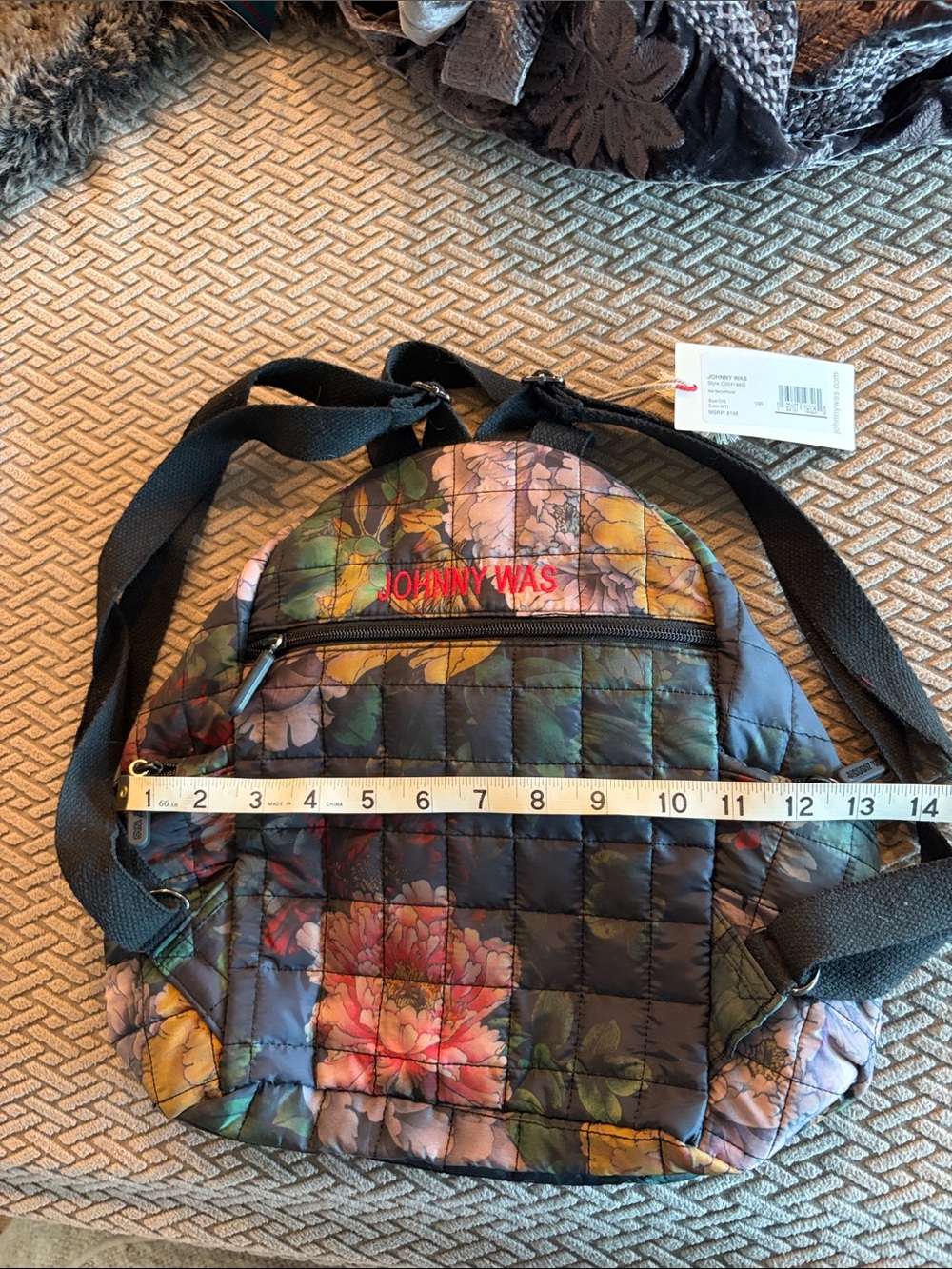 Johnny Was Quilted Floral Backpack — Black Multi Floral